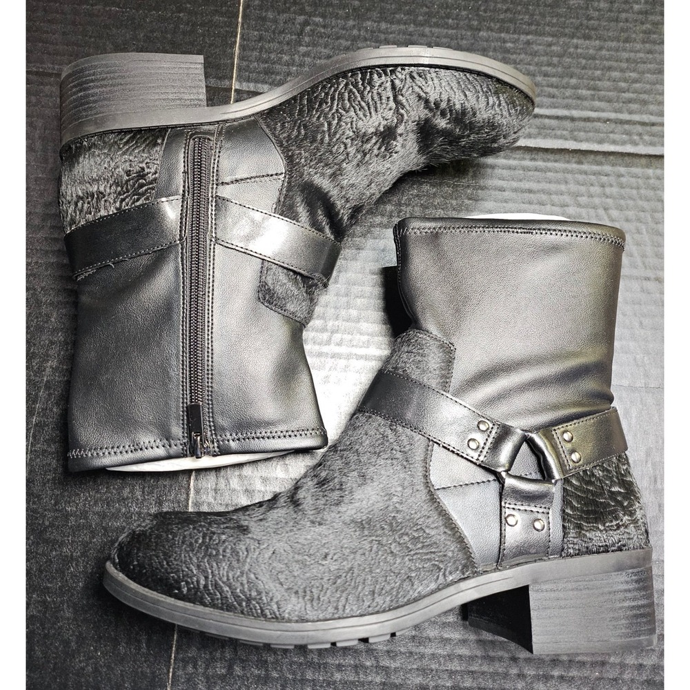 Lori Goldstein LI-WILDA Black Pony Hair Nappa PU Harness Ankle Boots Womens 11M